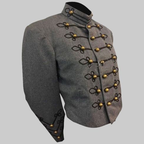 Wool Slate And Black Military Band Jacket